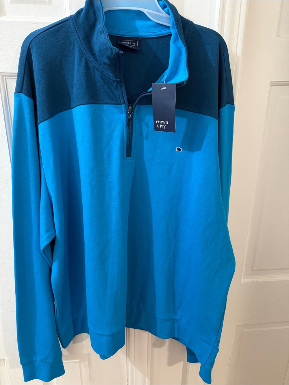 crown & ivy Men’s Teal and Dark Teal Quarter-Zip Sweater